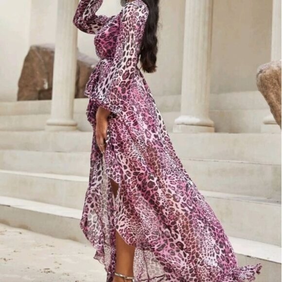 PURPLE LEOPARD BOHEMIAN, WRAP SPECIAL EVENT MAXI DRESS - Picture 5 of 8